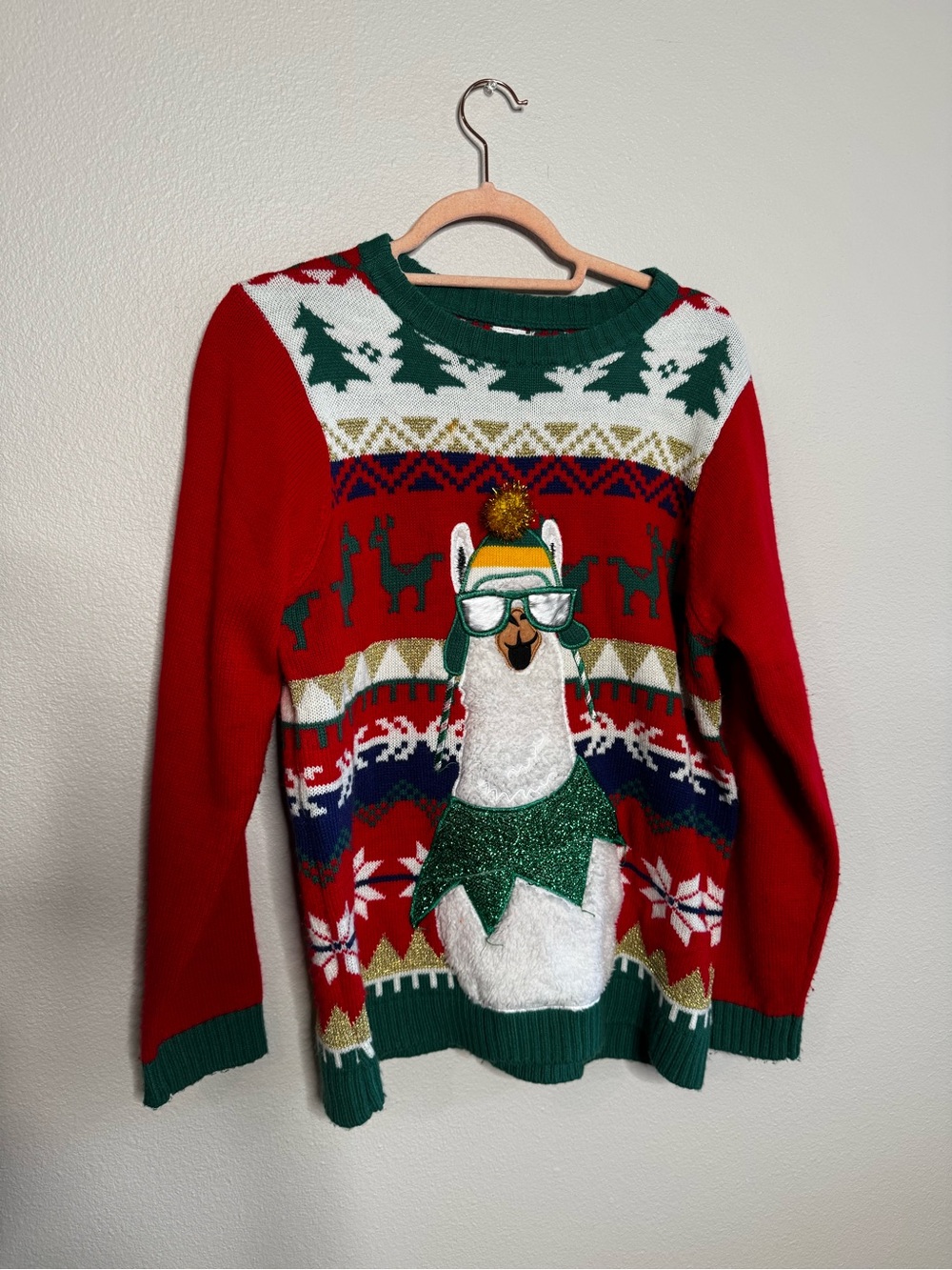 Holiday Time Green and Red Knit Sweater